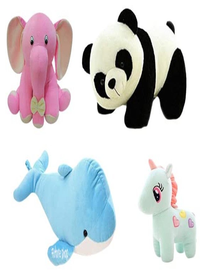 Future Shop Combo of 4 Soft Toys for Kids, Appu Elephant (26cm), Panda (30cm), Dolphine(20cm) and Unicorne - Image 1